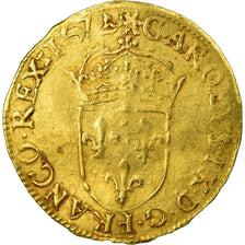 Moneda, Francia, Ecu d'or, 1572, La Rochelle, MBC, Oro, Duplessy:1057