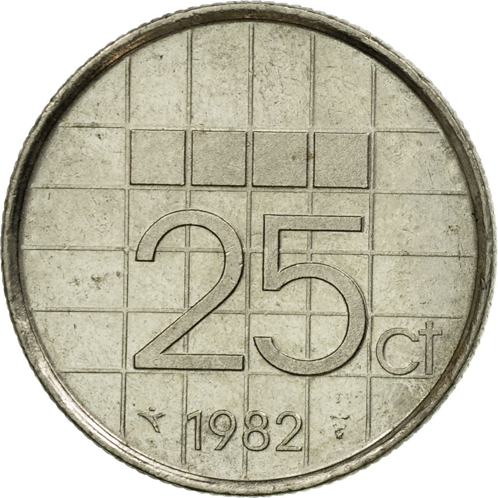Moneda, Países Bajos, Beatrix, 25 Cents, 1982, BC+, Níquel, KM:204