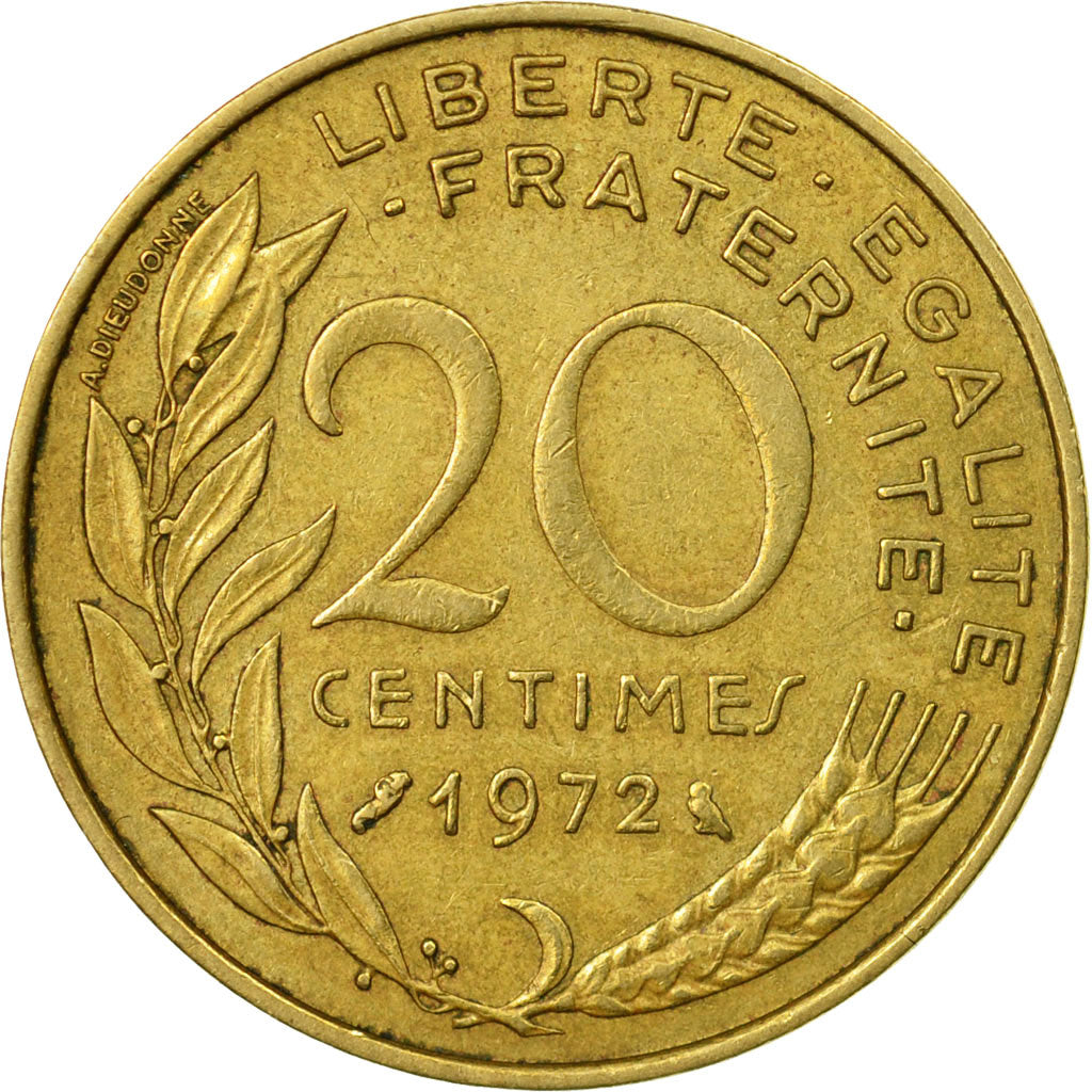 Moneta, Francja, Marianne, 20 Centimes, 1972, Paris, AU(50-53), Aluminium-Brąz