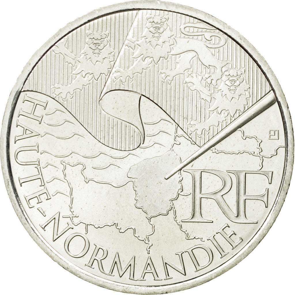 France, 10 Euro, Haute Normandie, 2010, MS(63), Silver, KM:1656