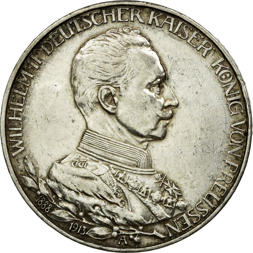 Moneta, Stati tedeschi, PRUSSIA, Wilhelm II, 3 Mark, 1913, Berlin, BB+, Argento