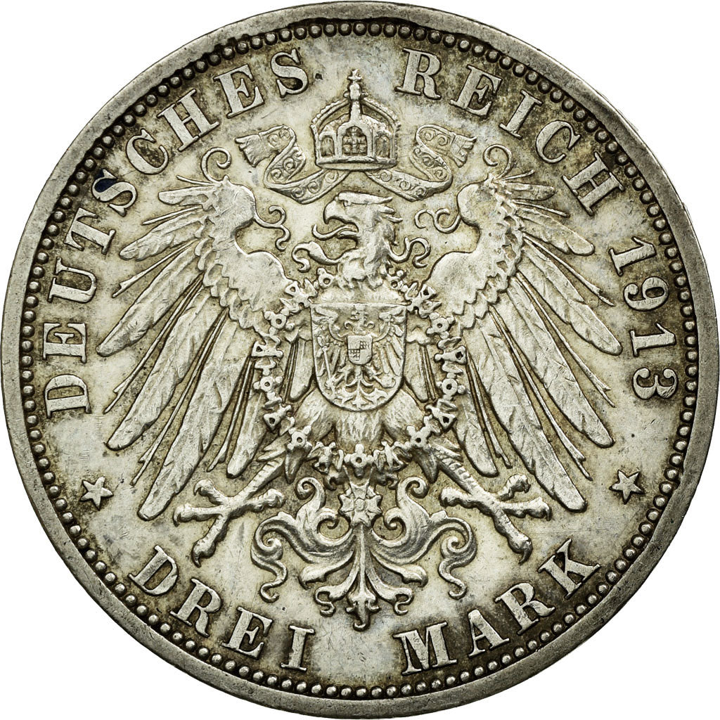 Moneta, Stati tedeschi, PRUSSIA, Wilhelm II, 3 Mark, 1913, Berlin, BB+, Argento