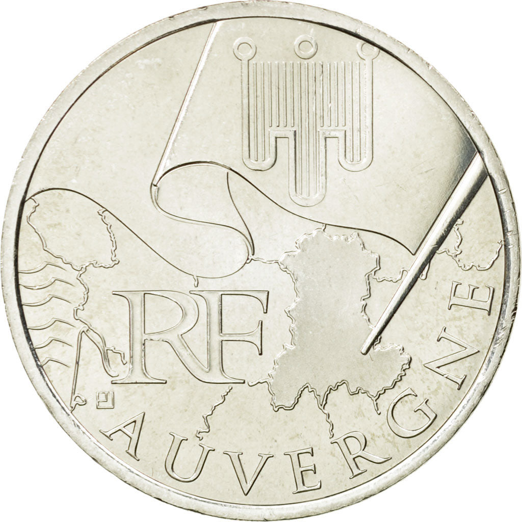 France, 10 Euro, Auvergne, 2010, MS(63), Silver, KM:1646