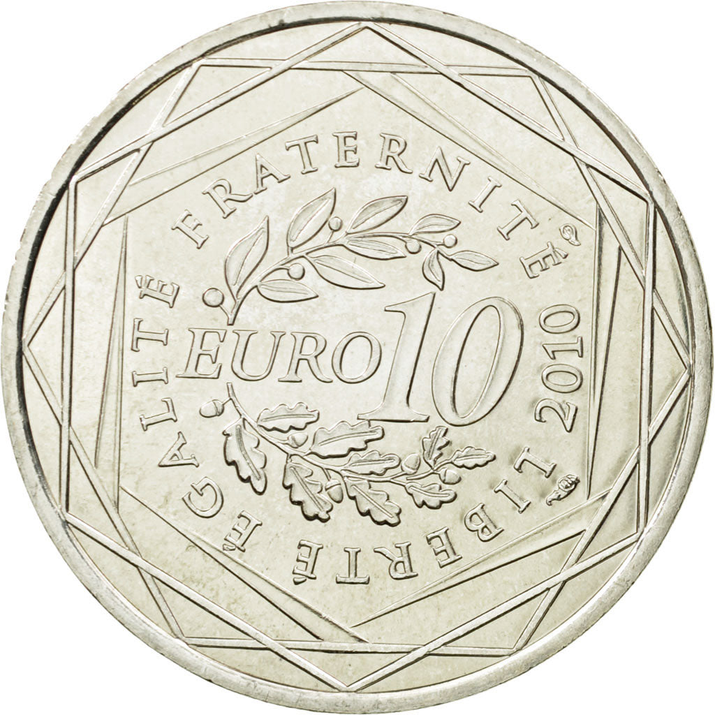 France, 10 Euro, Auvergne, 2010, MS(63), Silver, KM:1646