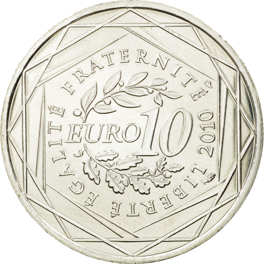 France, 10 Euro, Rhône Alpes, 2010, MS(63), Silver, KM:1670