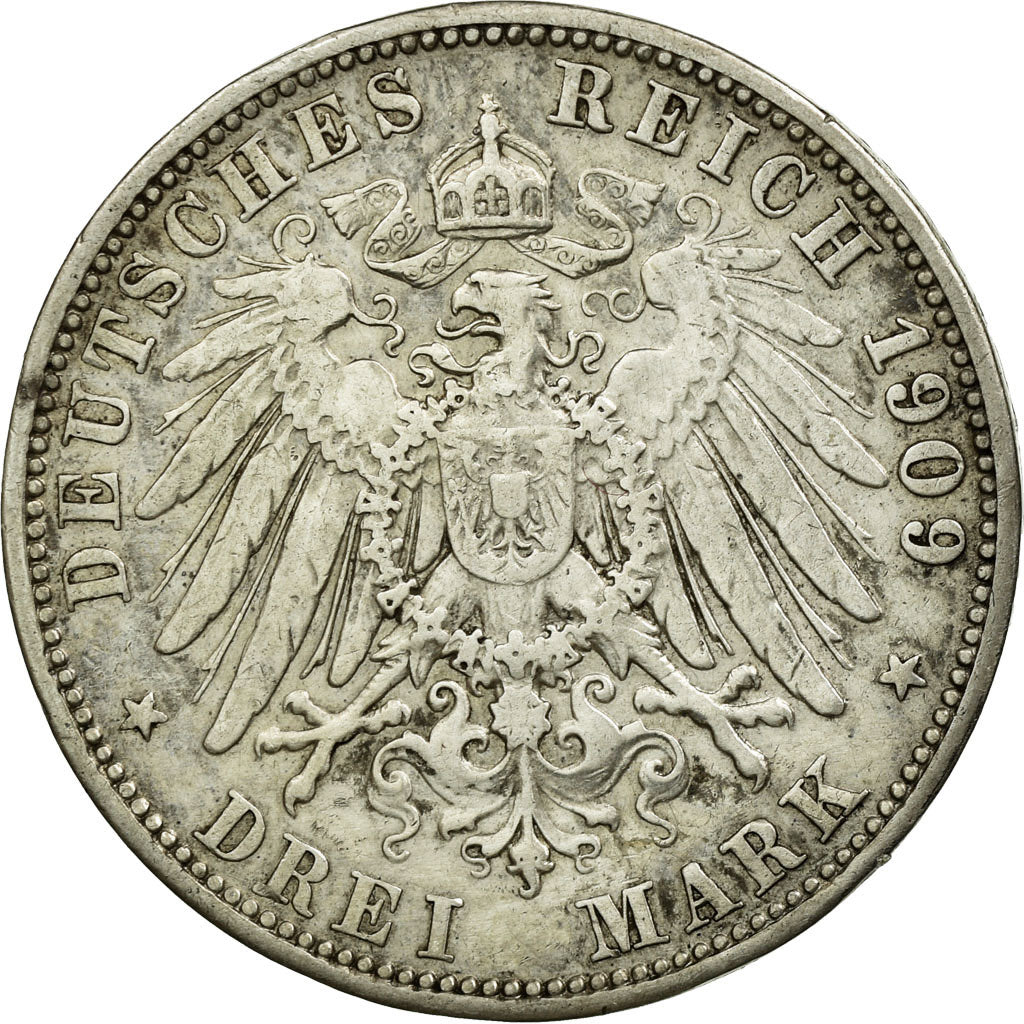 Coin, German States, PRUSSIA, Wilhelm II, 3 Mark, 1909, Berlin, EF(40-45)