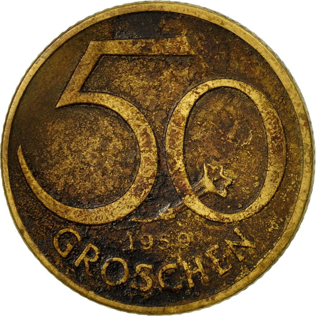 Coin, Austria, 50 Groschen, 1959, VF(30-35), Aluminum-Bronze, KM:2885