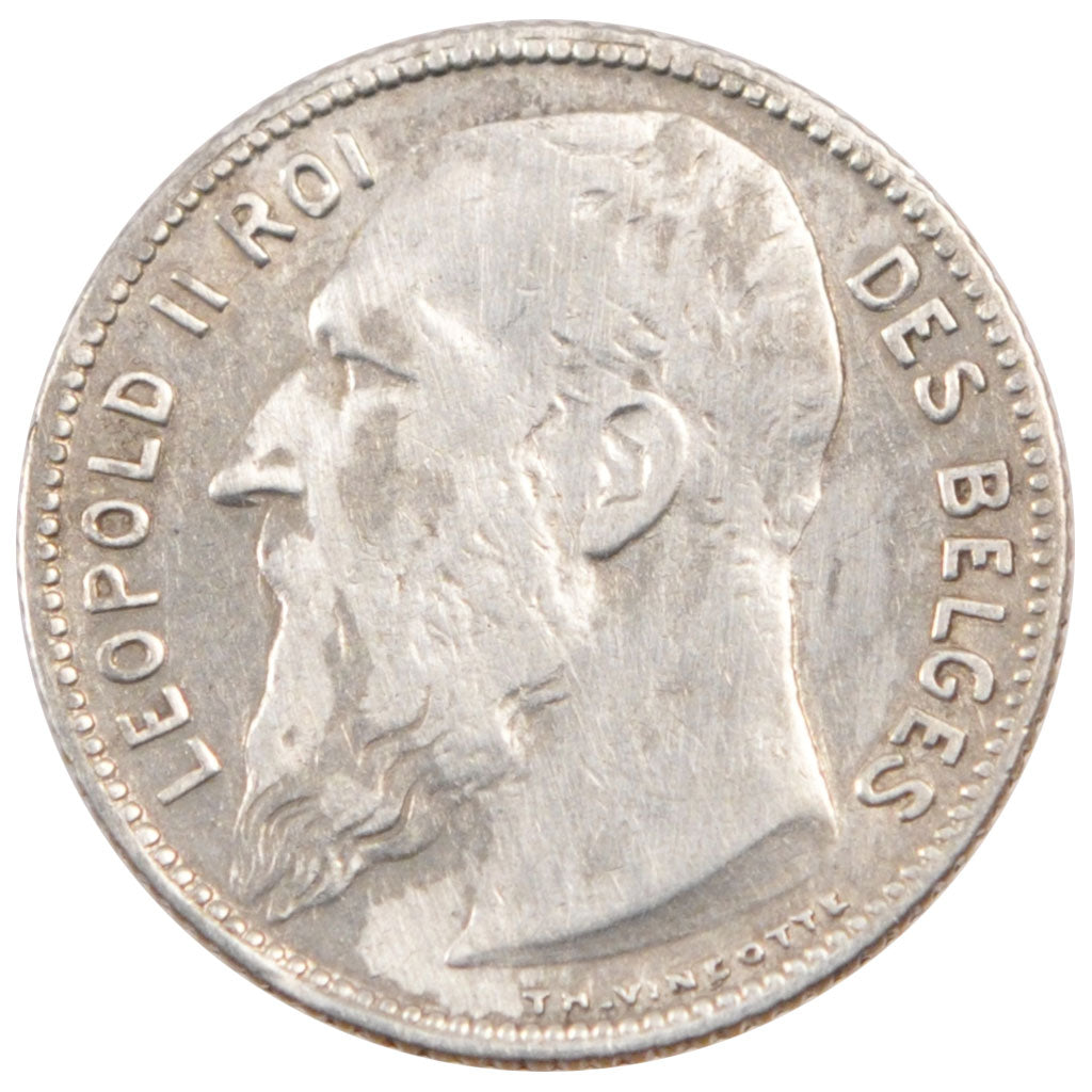 BELGIUM, Franc, 1909, KM #57.1, VF(30-35), Silver, 4.92
