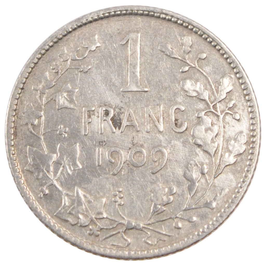 BELGIUM, Franc, 1909, KM #57.1, VF(30-35), Silver, 4.92