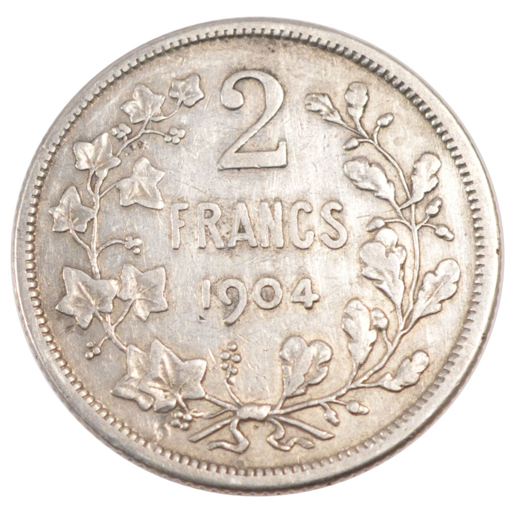 BELGIUM, 2 Francs, 2 Frank, 1904, KM #58.1, VF(30-35), Silver, 27.15, 9.89