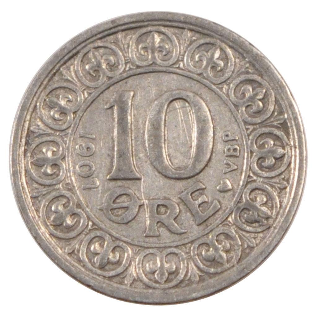 DENMARK, 10 Ore, 1907, Copenhagen, KM #807, VF(30-35), Silver, 1.46
