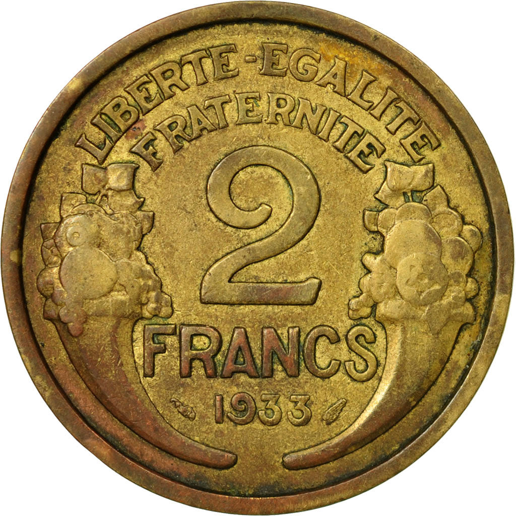 Coin, France, Morlon, 2 Francs, 1933, Paris, EF(40-45), Aluminum-Bronze, KM:886