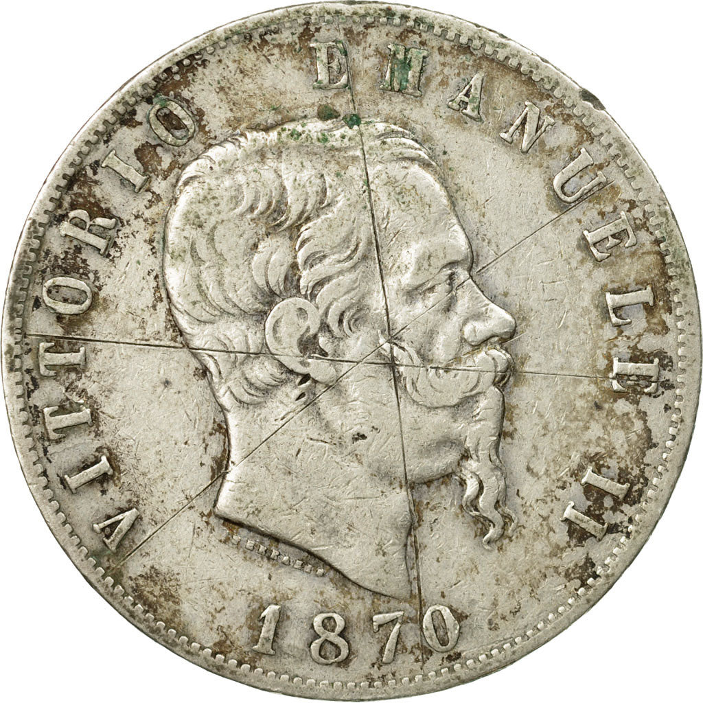 Moneta, Italia, Vittorio Emanuele II, 5 Lire, 1870, Milan, B+, Argento, KM:8.3