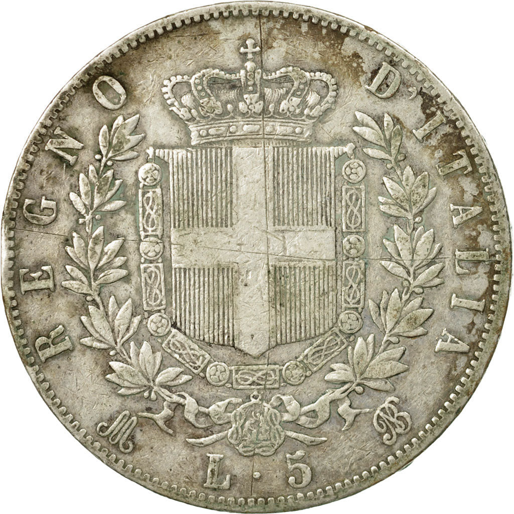 Moneta, Italia, Vittorio Emanuele II, 5 Lire, 1870, Milan, B+, Argento, KM:8.3