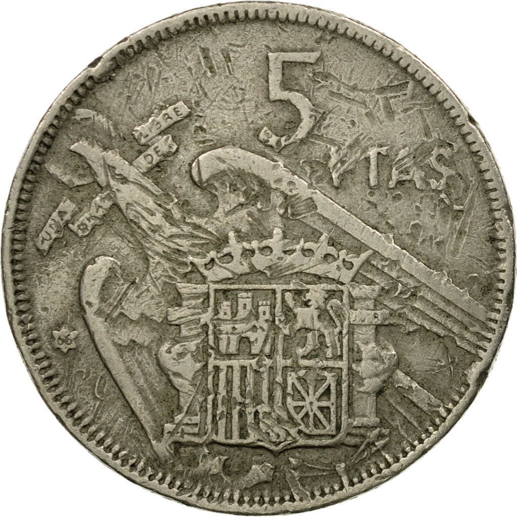Moneta, Hiszpania, Caudillo and regent, 5 Pesetas, 1957, VF(30-35)