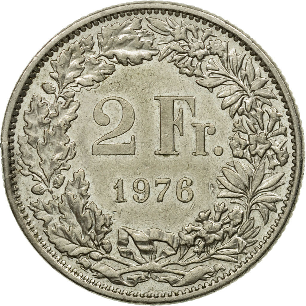 Coin, Switzerland, 2 Francs, 1976, Bern, EF(40-45), Copper-nickel, KM:21a.1