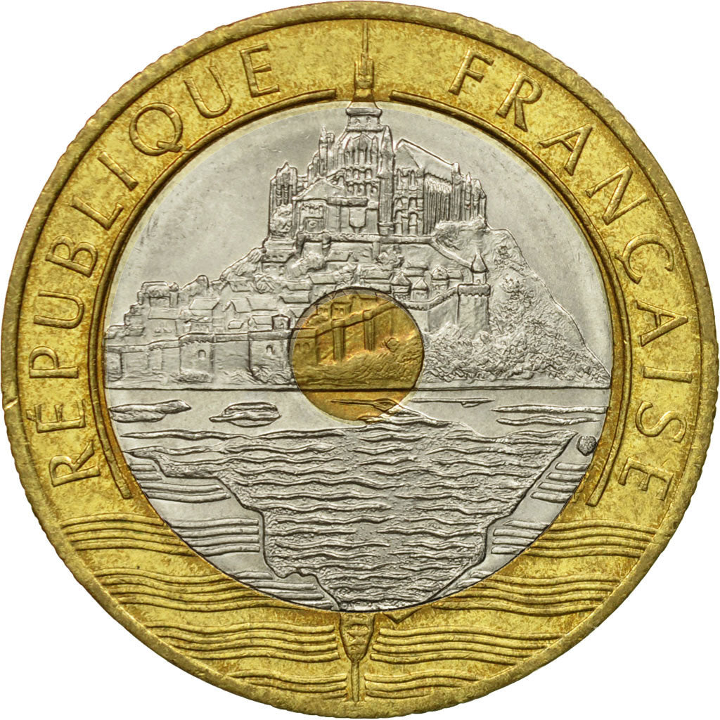 Coin, France, Mont Saint Michel, 20 Francs, 1992, EF(40-45), Tri-Metallic