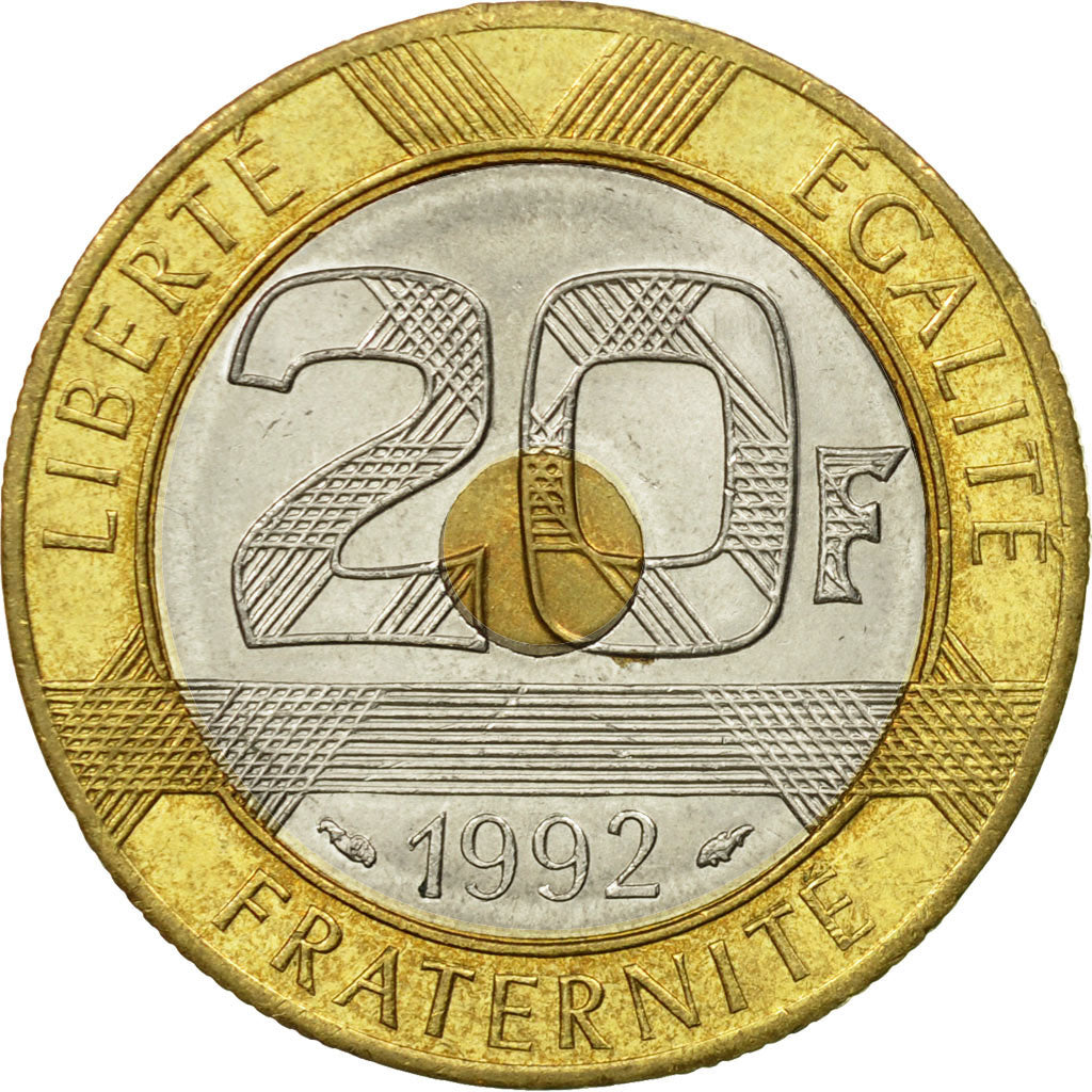 Coin, France, Mont Saint Michel, 20 Francs, 1992, EF(40-45), Tri-Metallic