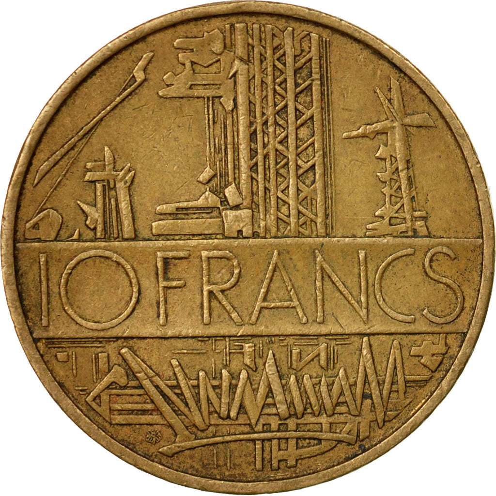 Moneta, Francja, Mathieu, 10 Francs, 1975, EF(40-45), Mosiądz niklowy, KM:940