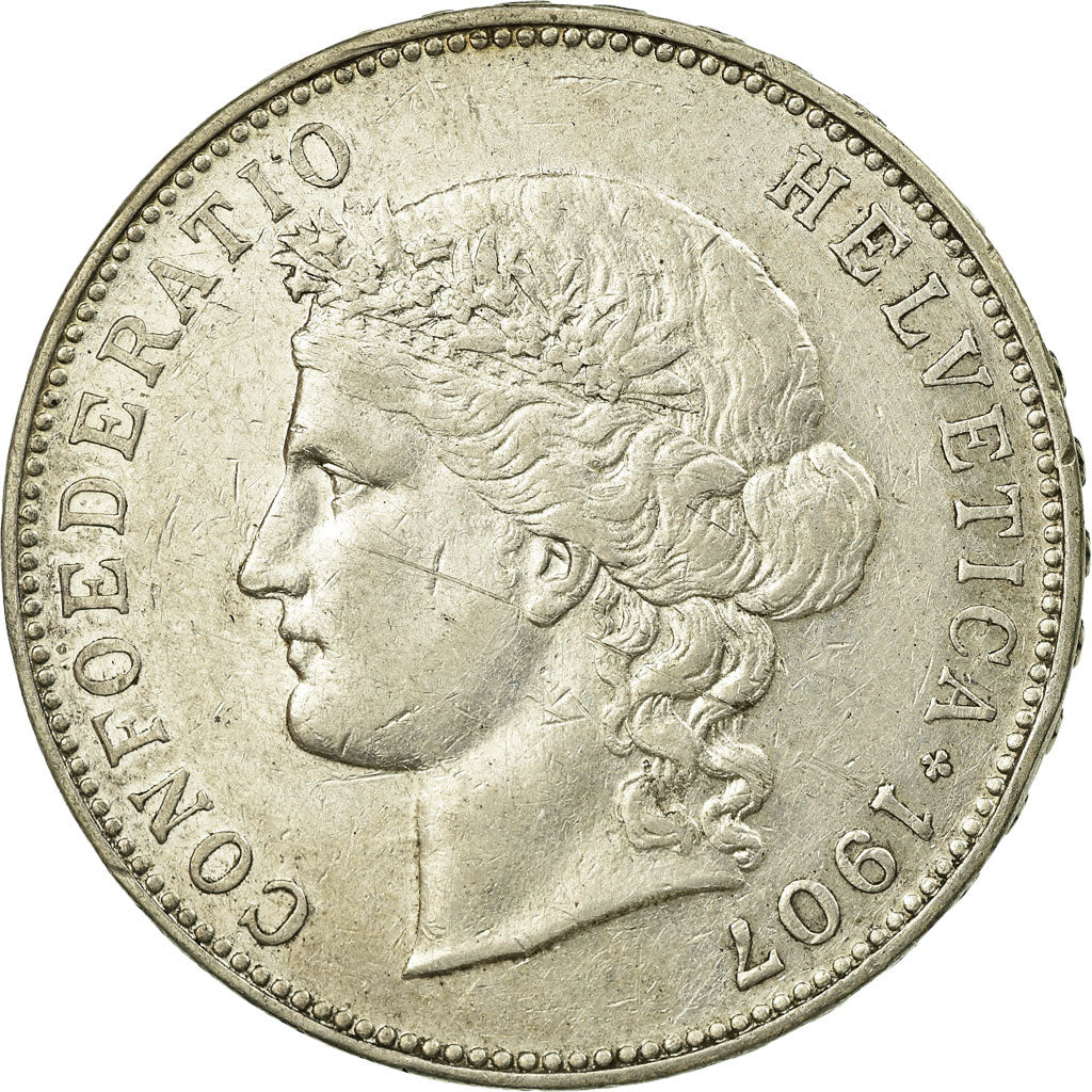 Switzerland, 5 Francs, Helvetia, 1907, Bern, Silver, EF(40-45), KM:34