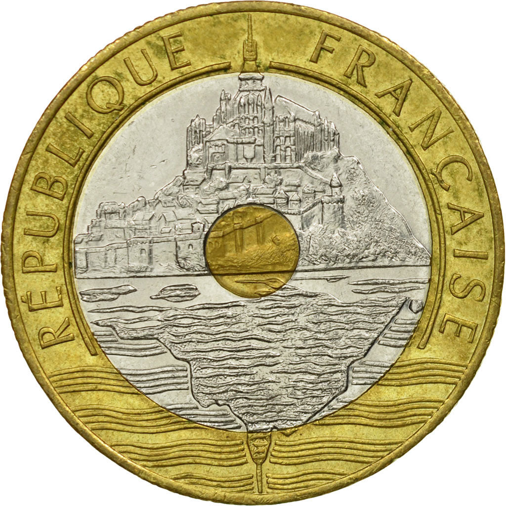 Moneta, Francia, Mont Saint Michel, 20 Francs, 1992, MB+, Tri-metallico