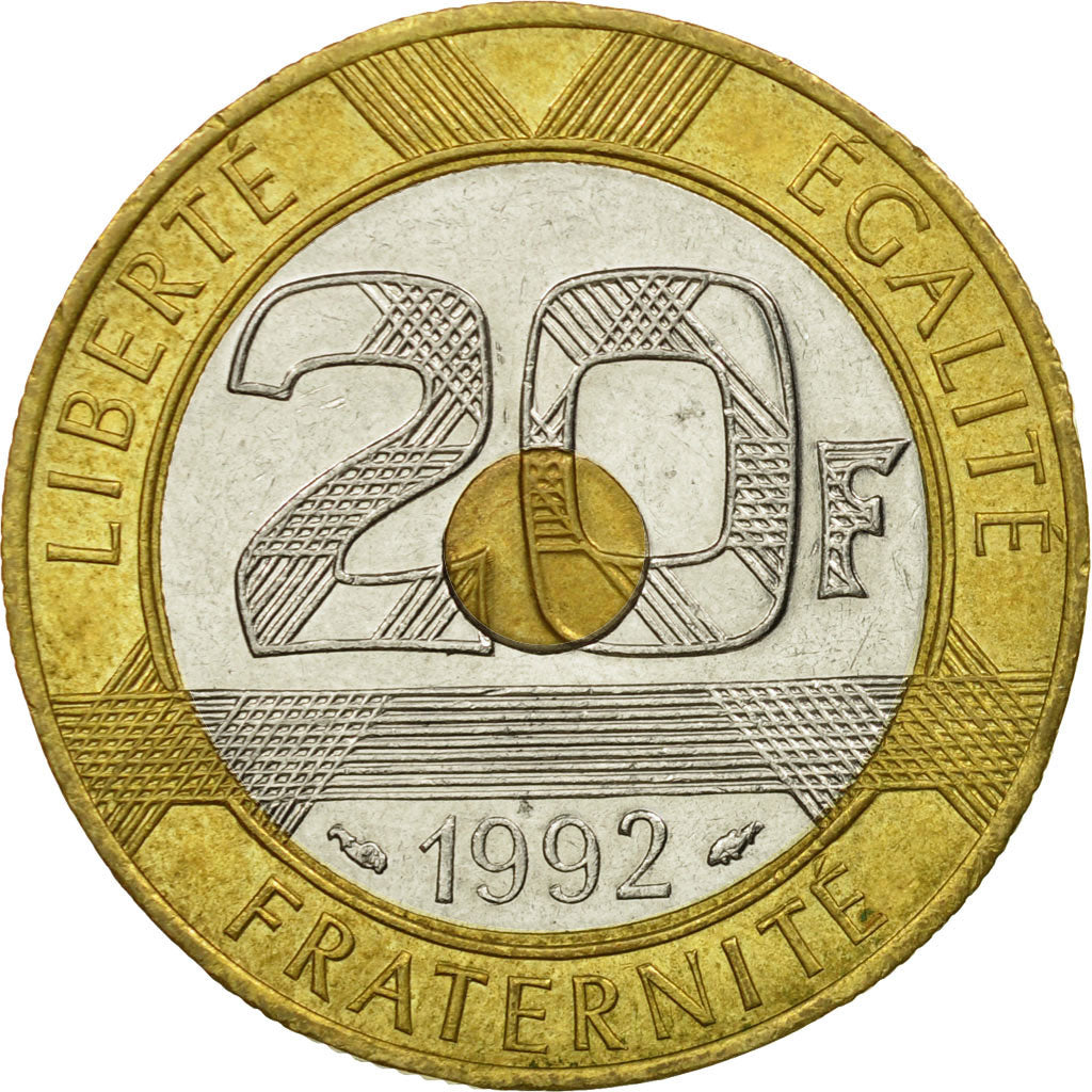 Moneta, Francia, Mont Saint Michel, 20 Francs, 1992, MB+, Tri-metallico