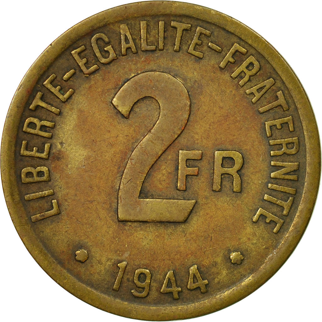 Moneta, Francia, France Libre, 2 Francs, 1944, Philadelphia, BB, Ottone, KM:905