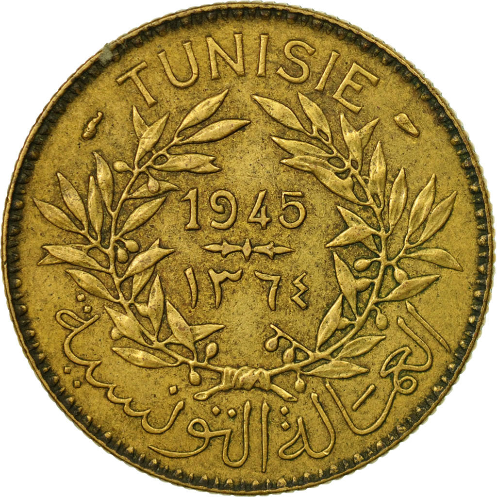 Coin, Tunisia, Muhammad al-Amin Bey, 2 Francs, 1945, Paris, EF(40-45)