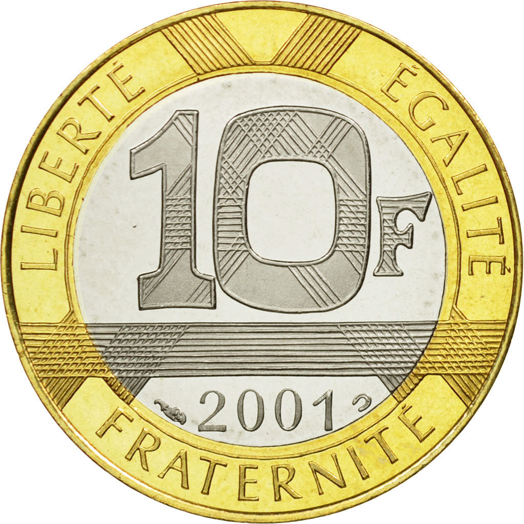 Moneta, Francja, Génie, 10 Francs, 2001, MS(65-70), Aluminium-Brąz, KM:964.2