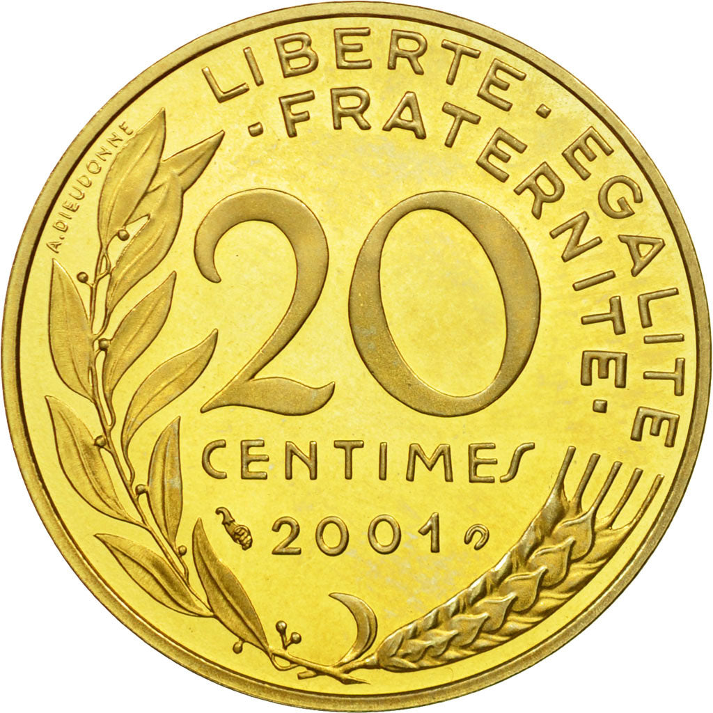 Coin, France, Marianne, 20 Centimes, 2001, Paris, MS(65-70), Aluminum-Bronze