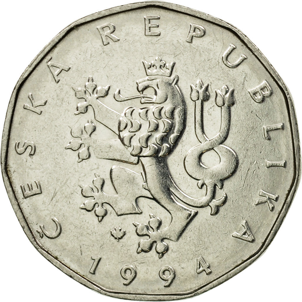 Moneda, República Checa, 2 Koruny, 1994, BC+, Níquel chapado en acero, KM:9