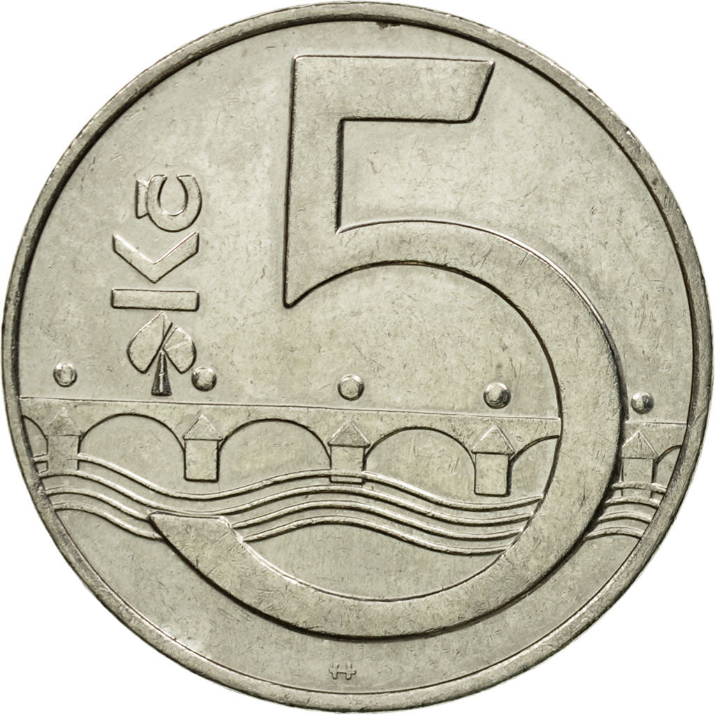 Munten, Tsjechische Republiek, 5 Korun, 1993, FR+, Nickel plated steel, KM:8