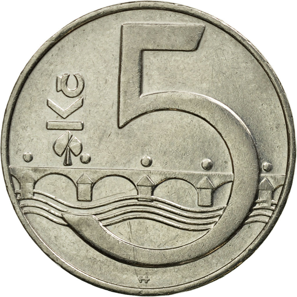 Coin, Czech Republic, 5 Korun, 1993, VF(20-25), Nickel plated steel, KM:8