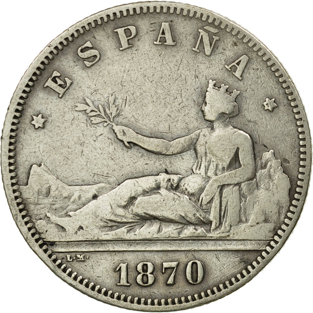 Coin, Spain, Provisional Government, 2 Pesetas, 1870, VF(20-25), Silver, KM:654