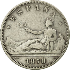 Coin, Spain, Provisional Government, 2 Pesetas, 1870, VF(20-25), Silver, KM:654