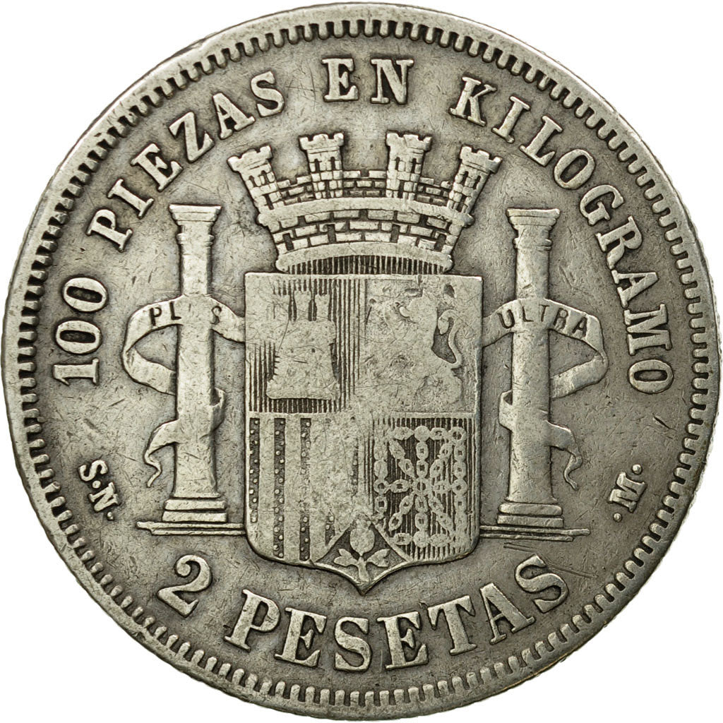 Coin, Spain, Provisional Government, 2 Pesetas, 1870, VF(20-25), Silver, KM:654