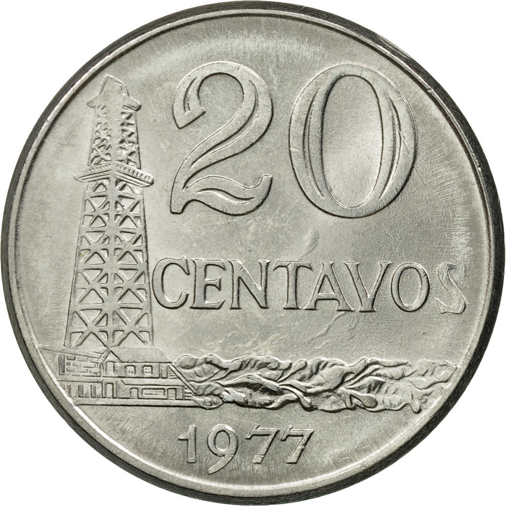 Coin, Brazil, 20 Centavos, 1977, EF(40-45), Stainless Steel, KM:579.1a