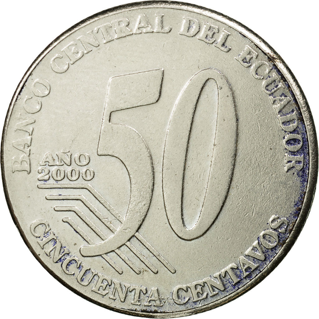 Moneta, Ecuador, 50 Centavos, Cincuenta, 2000, BB, Acciaio, KM:108