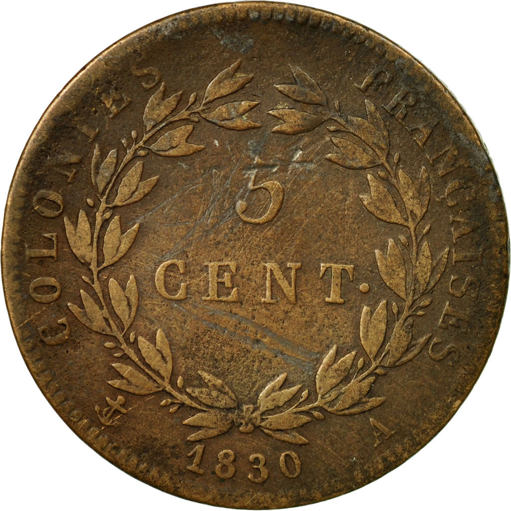 Moneta, Colonie francesi, Charles X, 5 Centimes, 1830, Paris, MB+, Bronzo