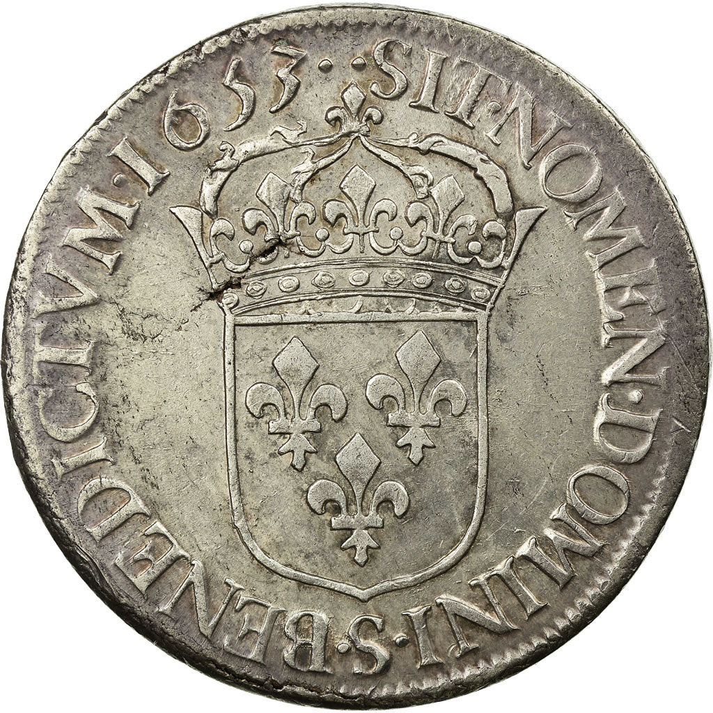 Monnaie, France, Louis XIV, Écu à la mèche longue, Ecu, 1653, Troyes, TTB+