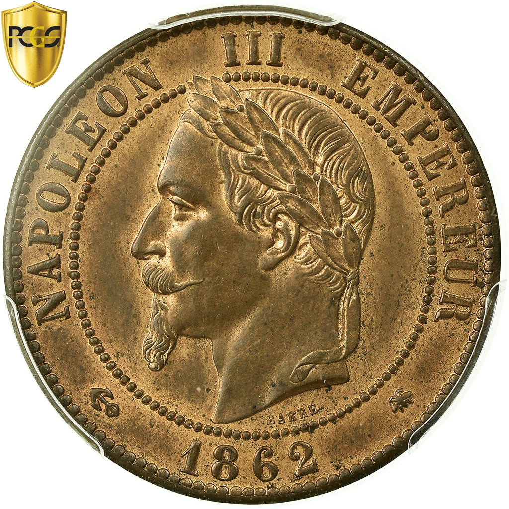 France, Napoleon III, 10 Centimes, 1862, Paris, Bronze, PCGS, MS(64)