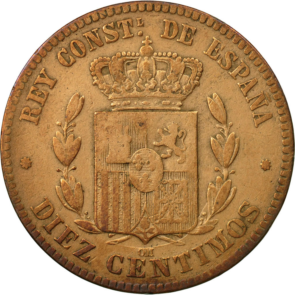 Coin, Spain, Alfonso XII, 10 Centimos, 1877, VF(30-35), Bronze, KM:675