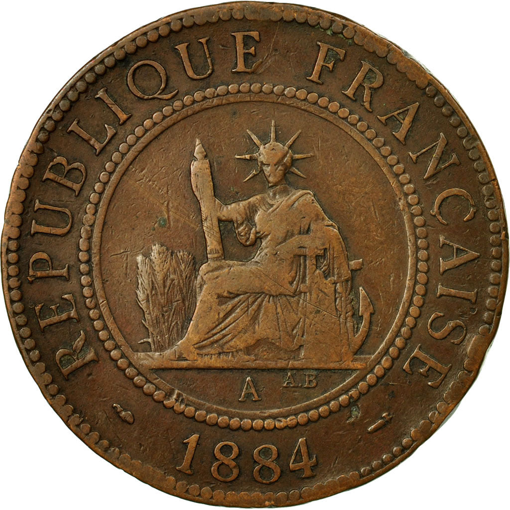 Coin, FRENCH COCHIN CHINA, Cent, 1884, Paris, VF(20-25), Bronze, KM:3