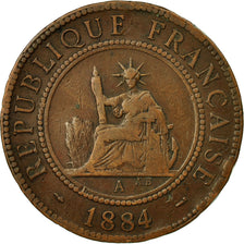 Coin, FRENCH COCHIN CHINA, Cent, 1884, Paris, VF(20-25), Bronze, KM:3