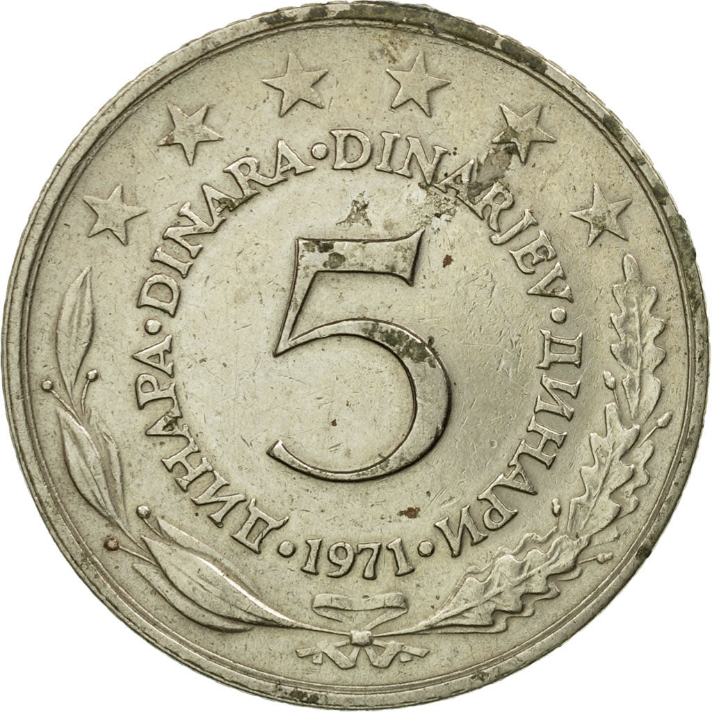 Coin, Yugoslavia, 5 Dinara, 1971, VF(30-35), Copper-Nickel-Zinc, KM:58