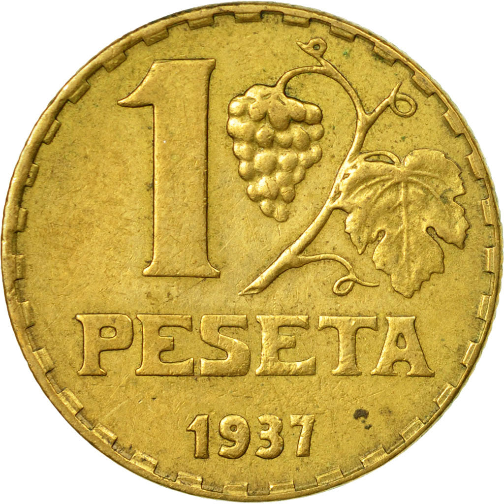 Moneta, Spagna, Peseta, 1937, BB, Ottone, KM:755