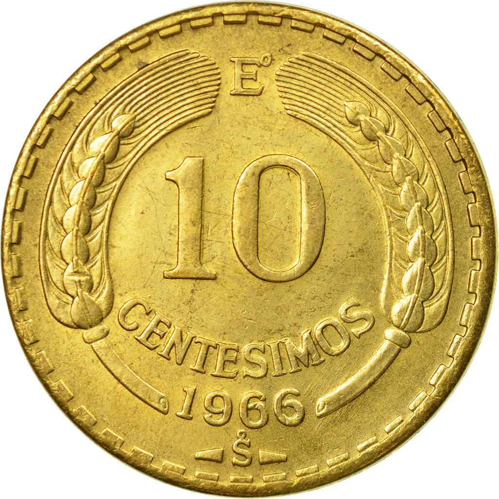 Moneta, Cile, 10 Centesimos, 1966, BB, Alluminio-bronzo, KM:191