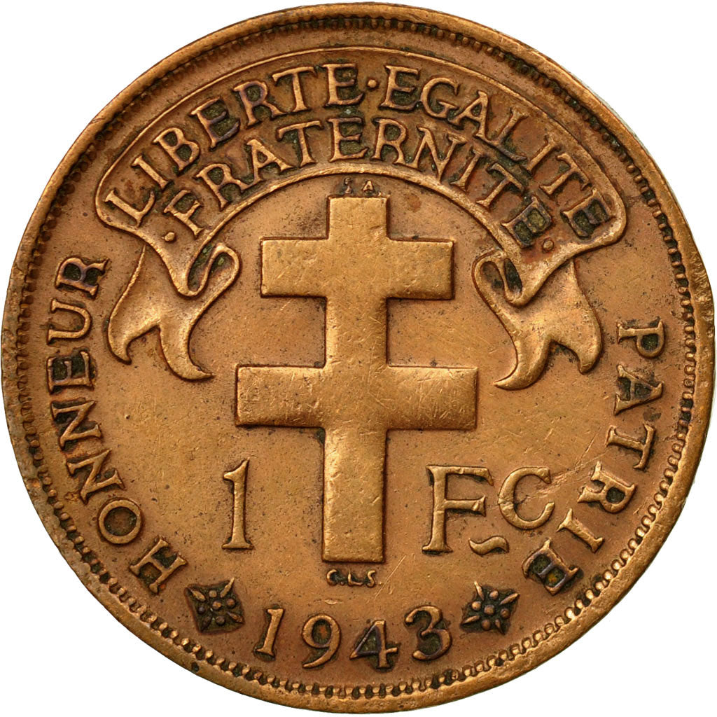 Coin, Madagascar, Franc, 1943, Pretoria, VF(30-35), Bronze, KM:2