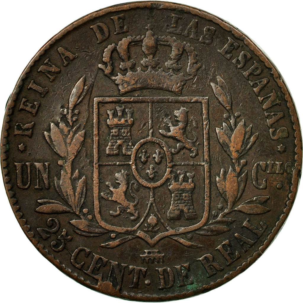 Coin, Spain, Isabel II, 25 Centimos, 1863, Segovia, VF(20-25), Copper, KM:615.2