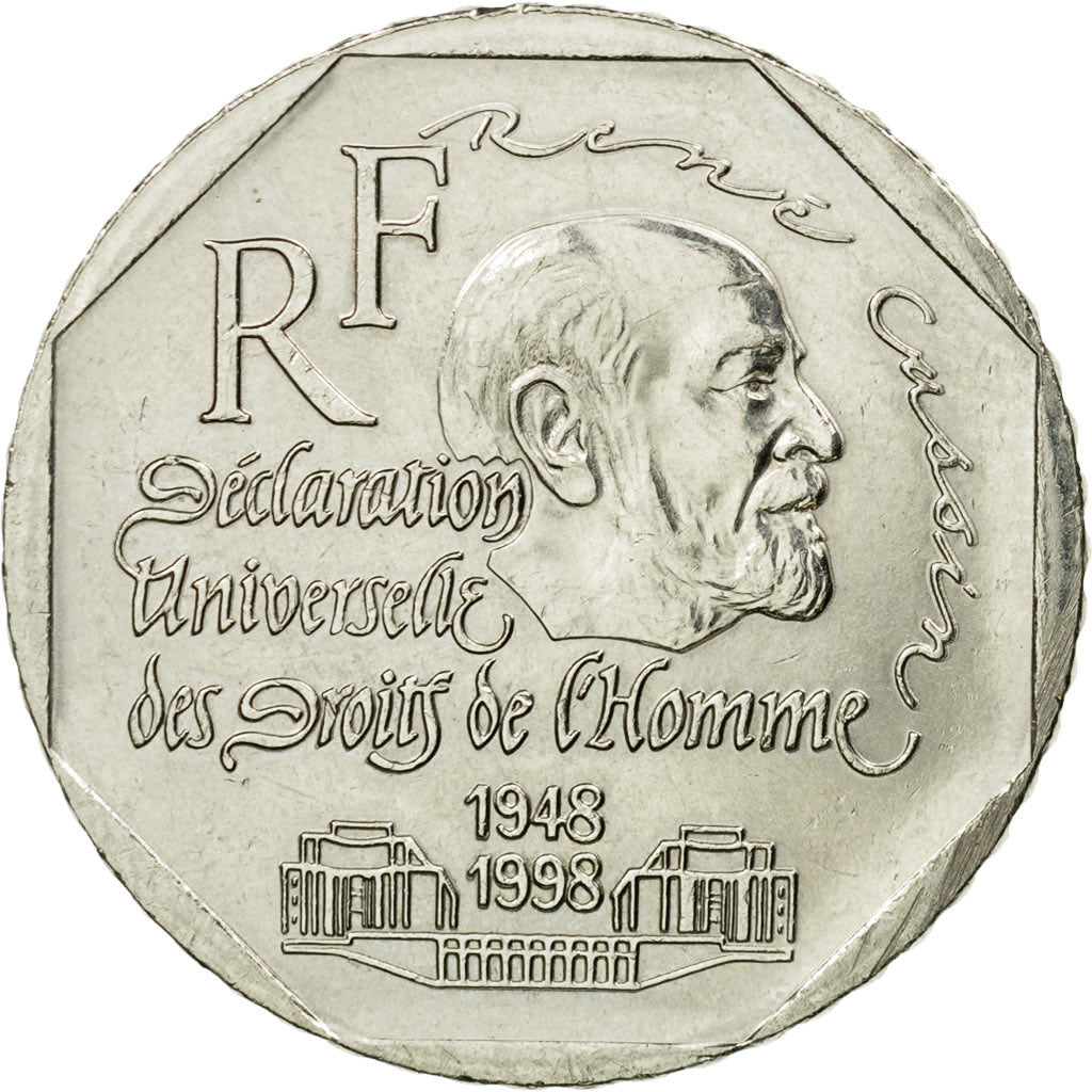 Coin, France, René Cassin, 2 Francs, 1998, AU(50-53), Nickel, KM:1213